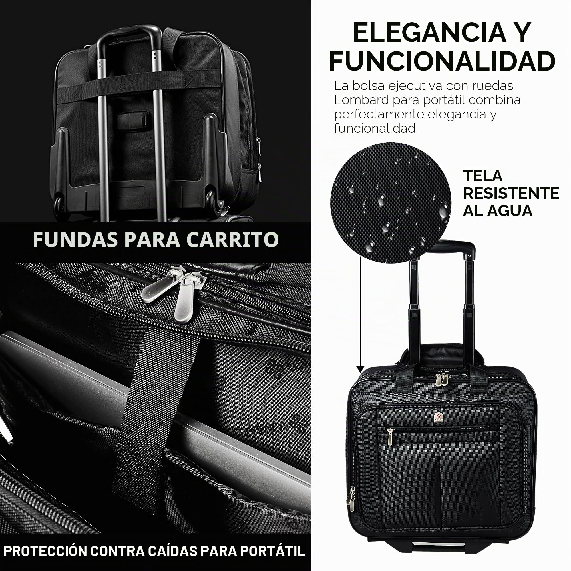Lombard Maletín Ejecutivo de Estilo piloto con Ruedas - para portátiles de 15" y 17"