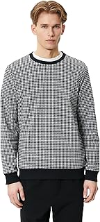 سويتر بولوفر من كوتون برقبة كرو للرجال، تصميم عادي مصنوع من البوليستر والقطن والإيلاستين، لون أبيض، مقاس كبير