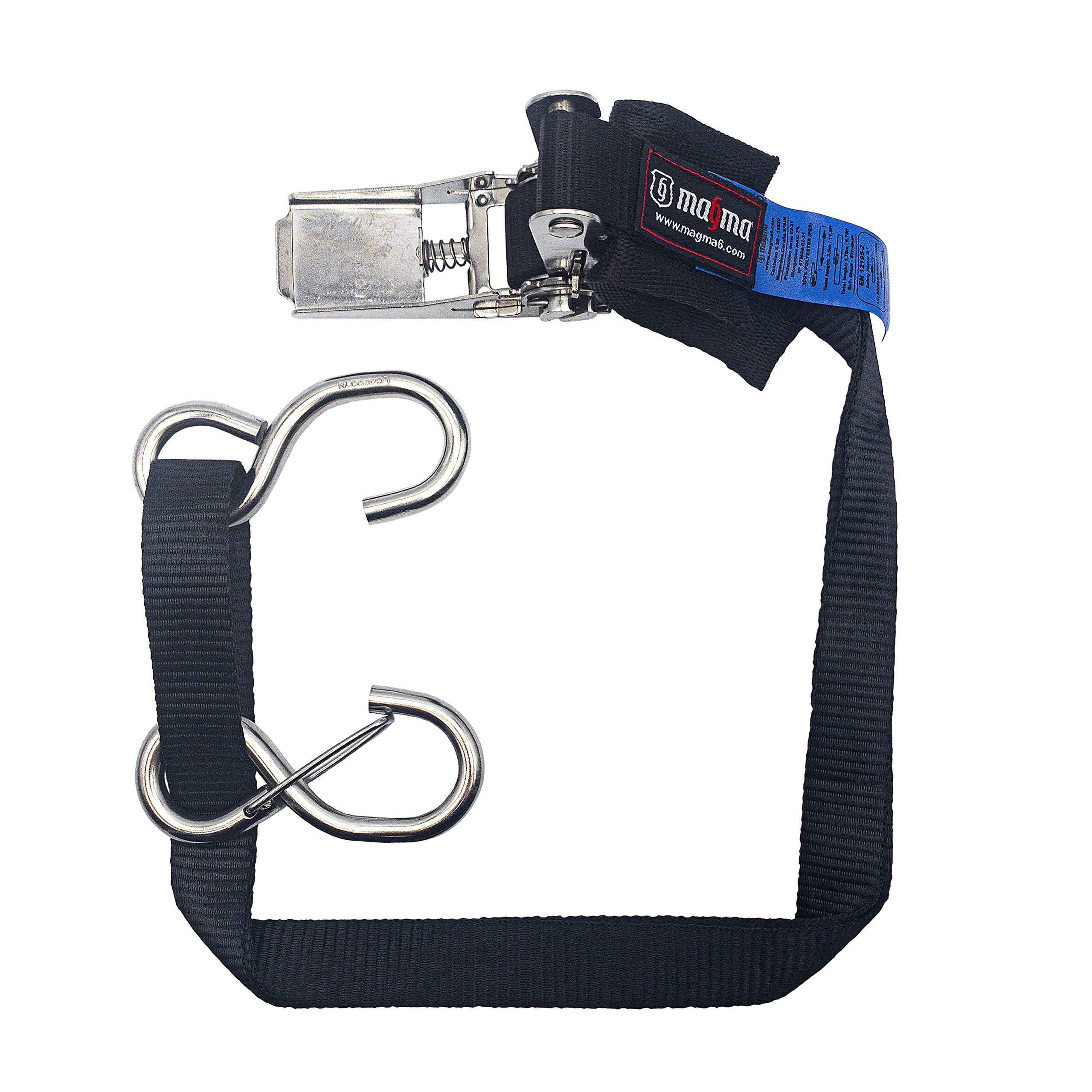 MAGMA 2 Sangles d'Arrimage à Cliquet en Acier Inoxydable avec Crochets | Bandes d'Amarrage et d'Accrochage pour Remorques, Motos, Bateaux, Quads et VTT. Longueur réglable. Force de Rupture : 800 Kgf