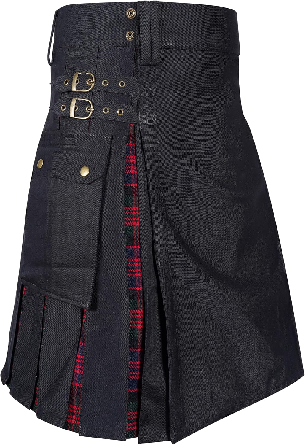 Men's Scottish Modern Hybrid Tartan Under Pleated Kilt, Men's Utility Cargo Pockets Hybrid Kilt