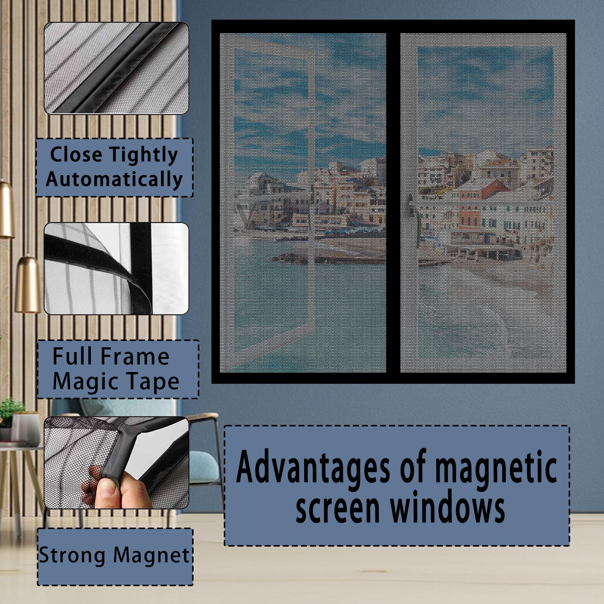Fliegennetz Fenster Magnet 164x148 Cm – Insektenschutz, Weiß, Mit Klebeband, Selbstschließend, Einfach Zu Montieren