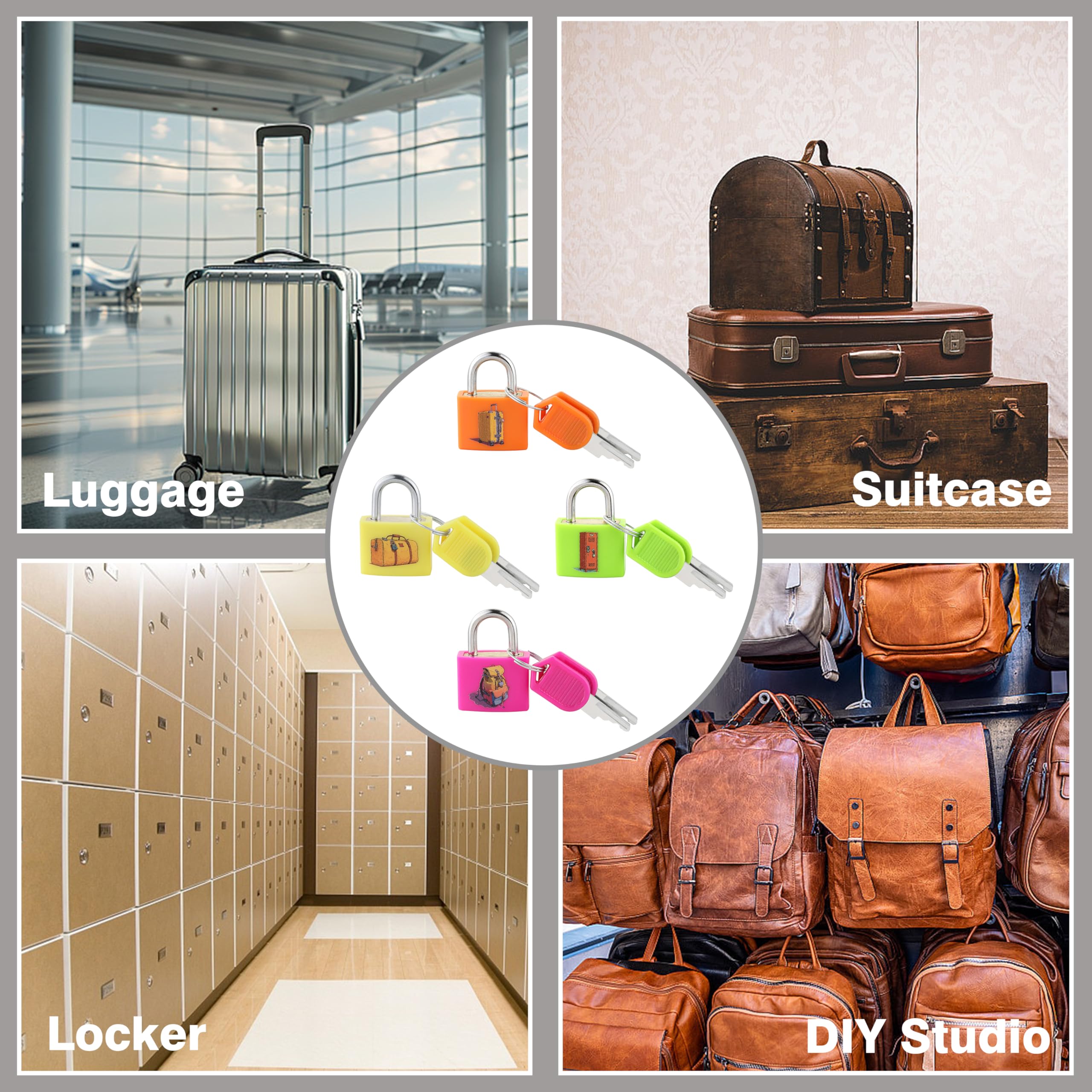 4PCS Luggage Locks, Kaloo Small Mini Suitcase Padlock Locks with Keys, Strong Copper Lock Core with Plastic Shell (Unique Icon Patterns for Effortless Lock Matching)