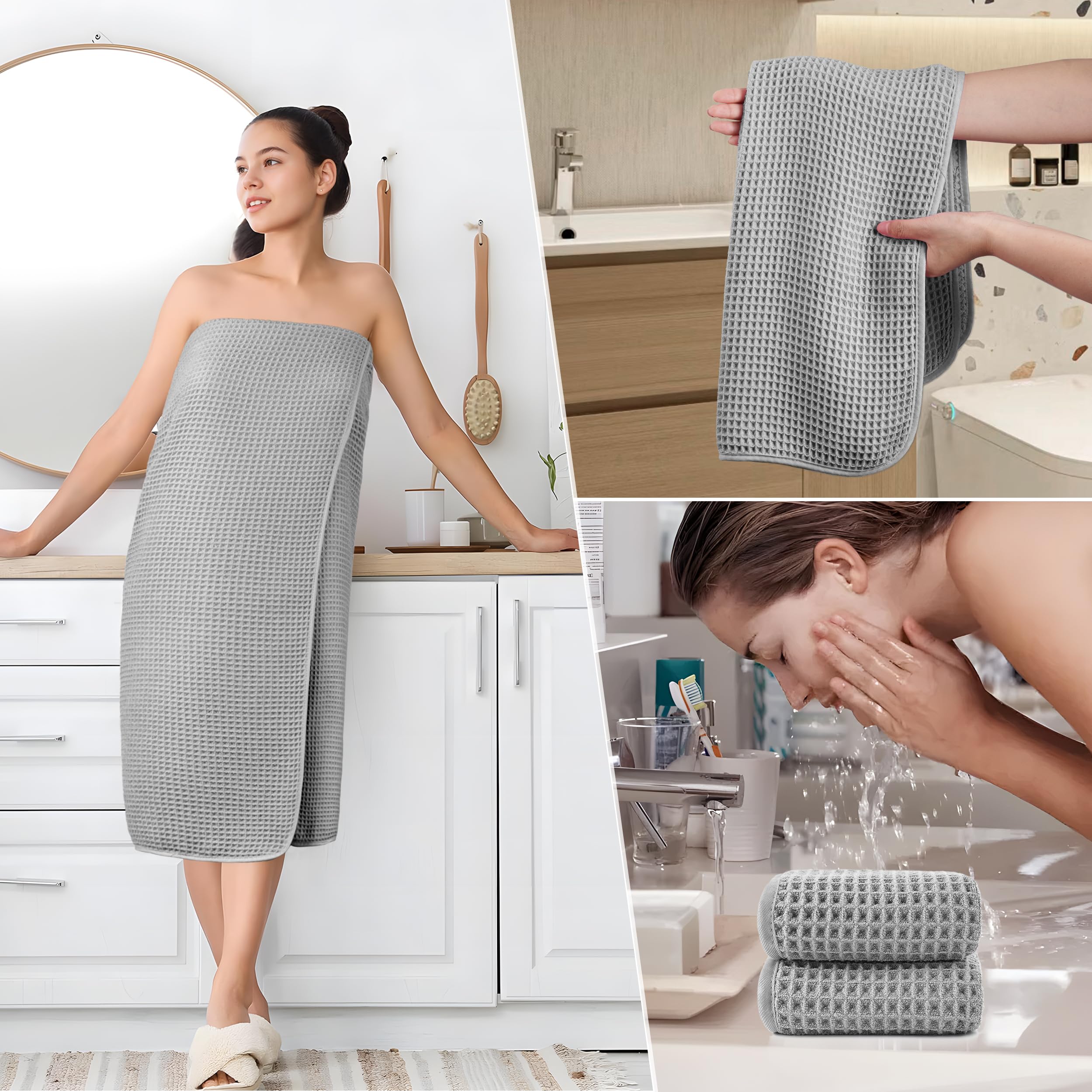Polyte 430 GSM Mikrofaser Handtuch-Set 152 x 76,2 cm 6-teilig schnelltrocknend fusselfrei Waffelstruktur