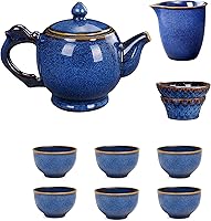Talisleskye Blue Ceramic Chinese Gongfu Tea Set for Adults - Patented Design, Gold Trim, Versatile Gift