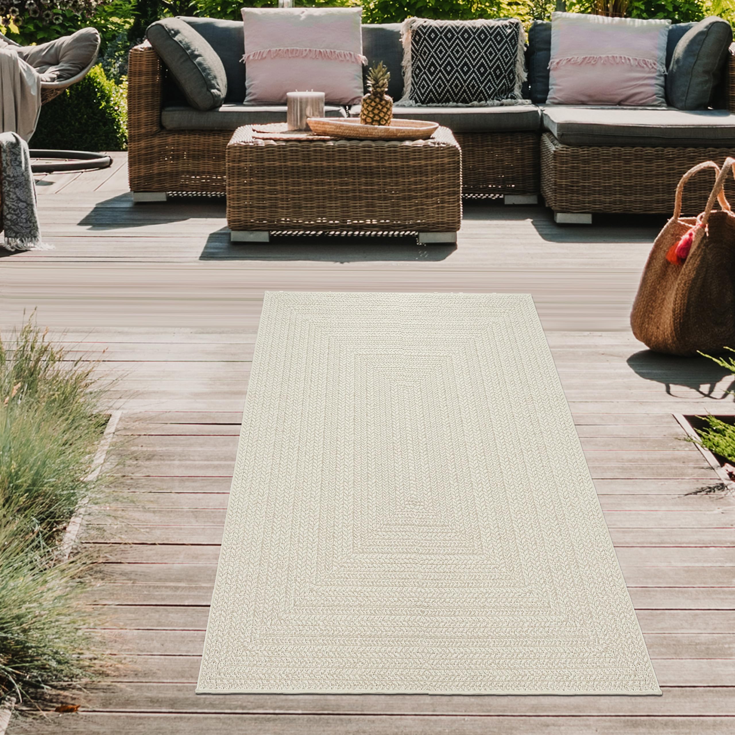 Teppich-Traum Alfombra de Interior y Exterior de Pasillo terraza balcón jardín diseño Rectangular Aspecto Yute Crema, 80 x 150 cm