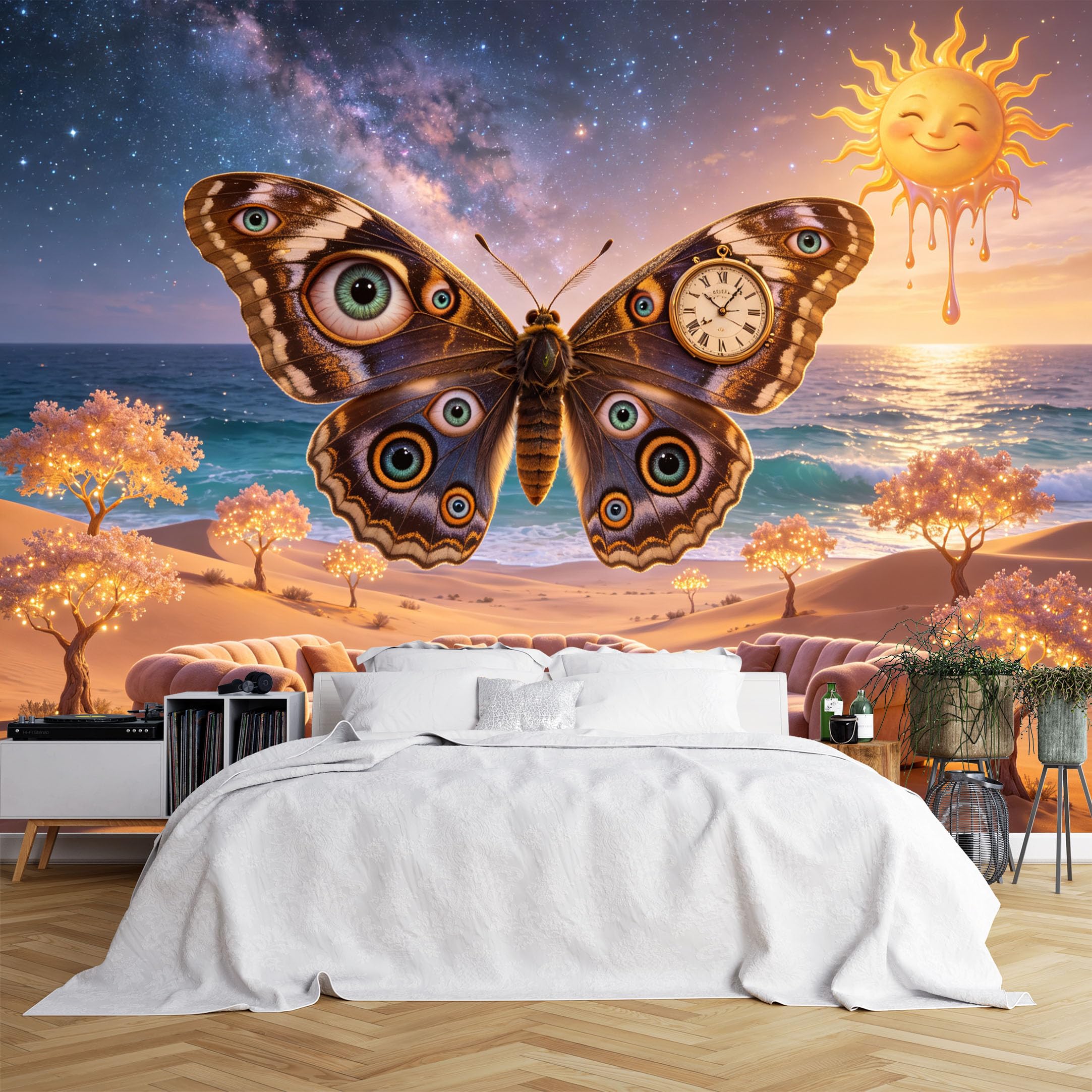 Lcythiazole Ch260615167 Custom Size Wall Murals Surreal Eye Butterfly Desert Ocean Art Wall Murals Fantasy Surreal Scenery Wallpaper Vivid Self-Adhesive Removable Wallpaper For Office