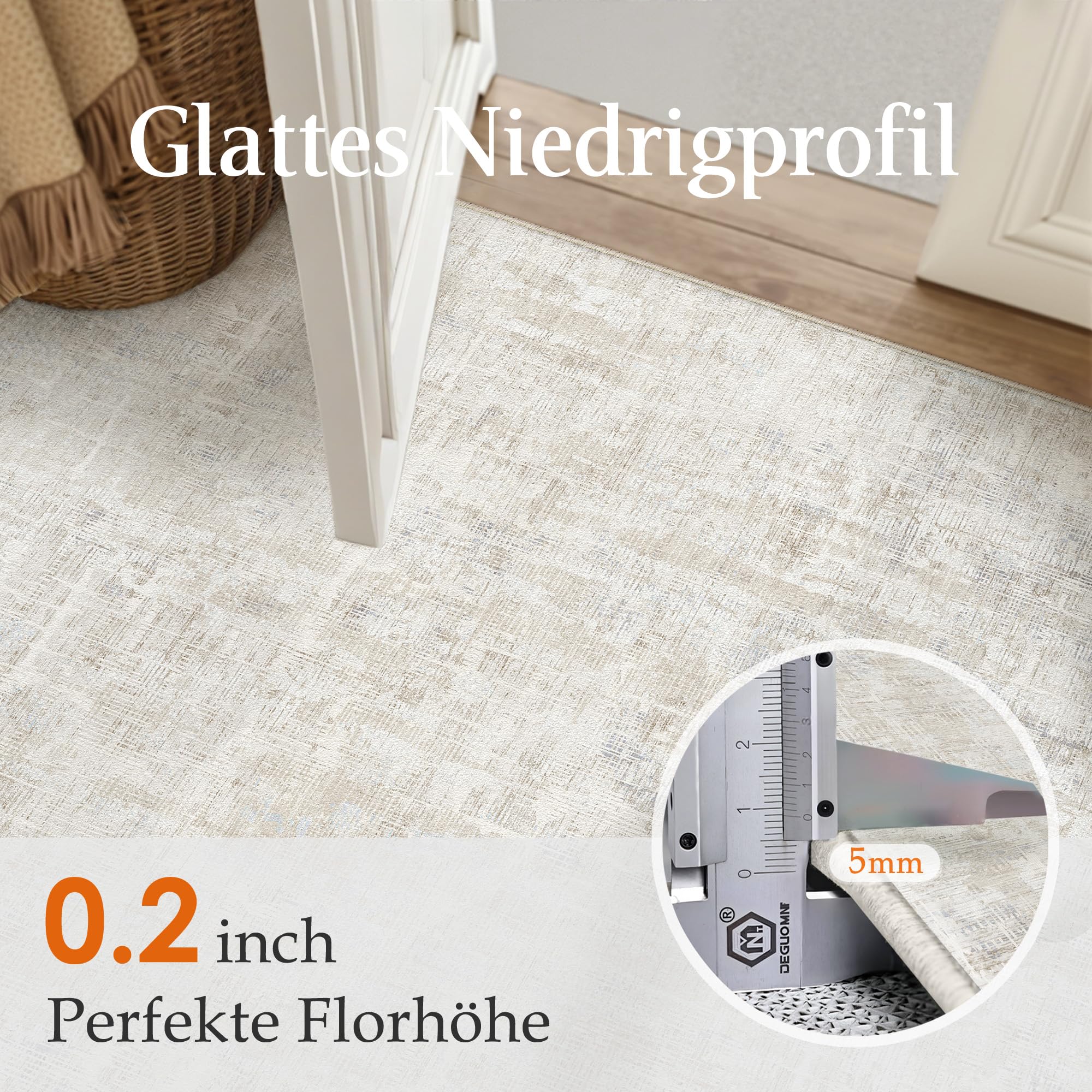PureCozy Beige Grau Teppich Wohnzimmer 200x300cm Waschbar Kurzflor | Waschbar Boho Teppich,Rutschfest, Weich, Kurzflorig, für Wohnzimmerteppich,Schlafzimmer,Esszimmer,Büro,Kinderzimmer