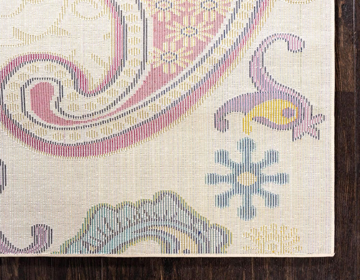 Ivory and Multicolor Synthetic Rectangular Area Rug, 5 x 8 ft