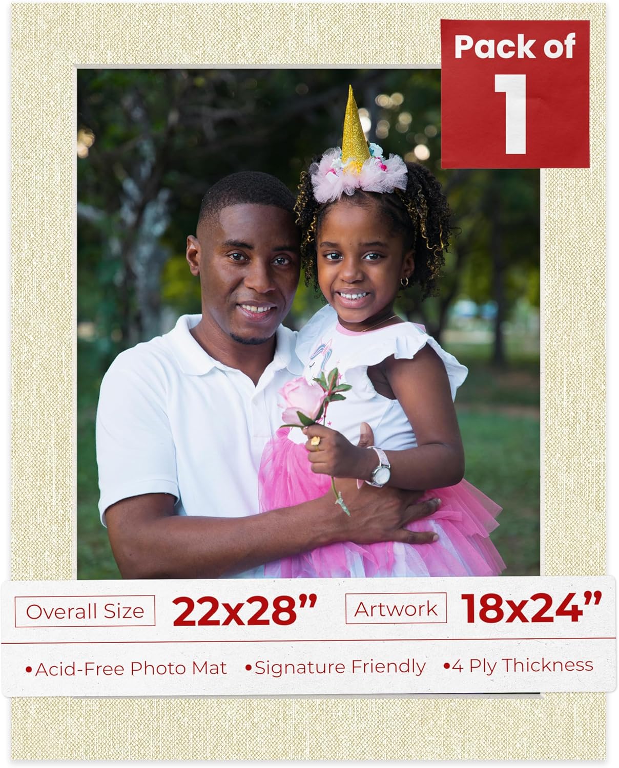 Poster Palooza 22x28 Mat Bevel Cut for 18x24 Photos - Acid Free Fresh Linen Canvas Precut Matboard - For Pictures, Photos, Framing - 4-ply Thickness