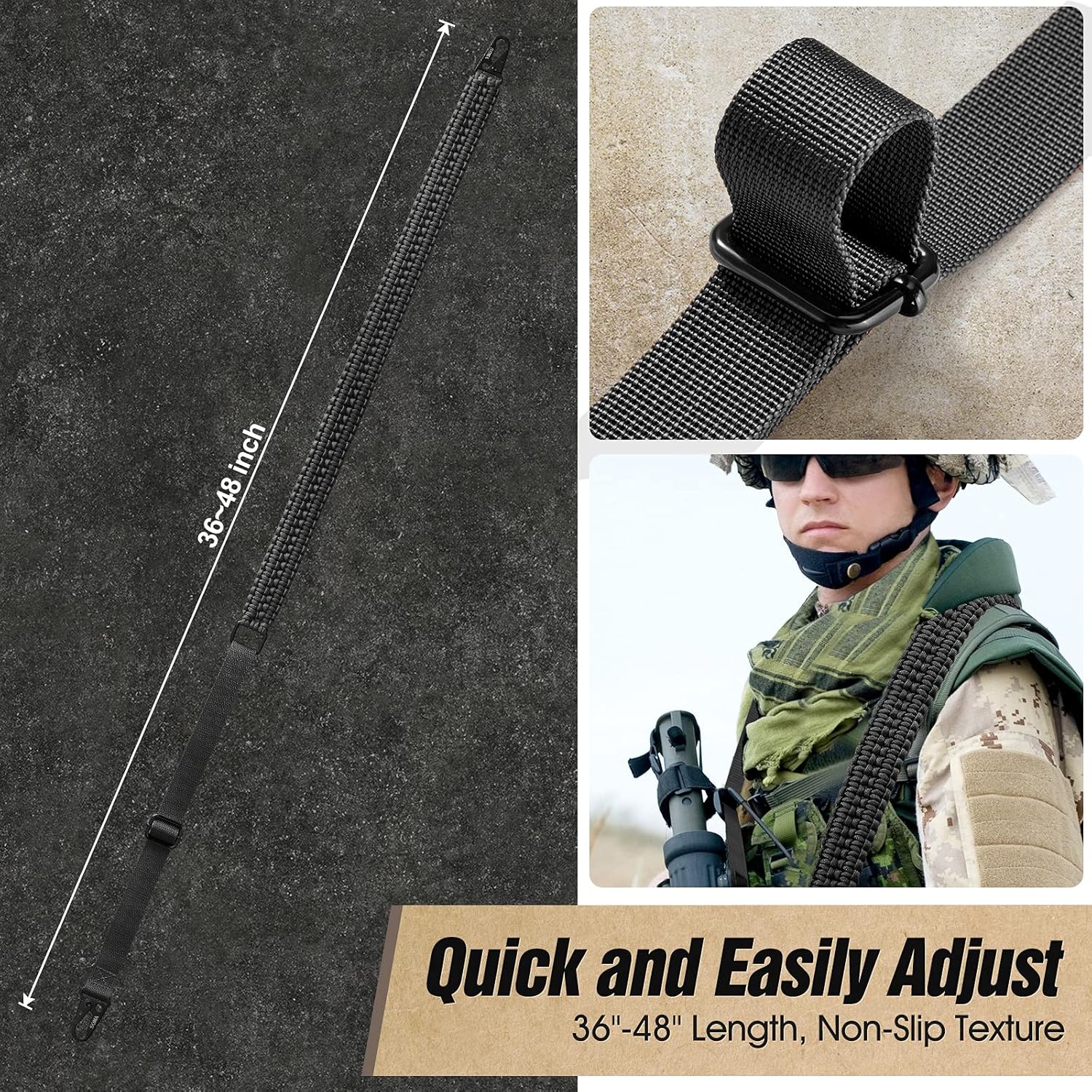 SOMA 2 Point Rifle Sling, 550 Paracord Shotgun Sling, Quick Adjustable Gun Sling with Hook for Hunting (Black) : Sports & Outdoors