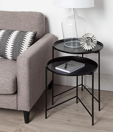 Miniatura 2 de Kate and Laurel Ulani - Juego de 2 mesas auxiliares redondas de metal anidadas, color negro