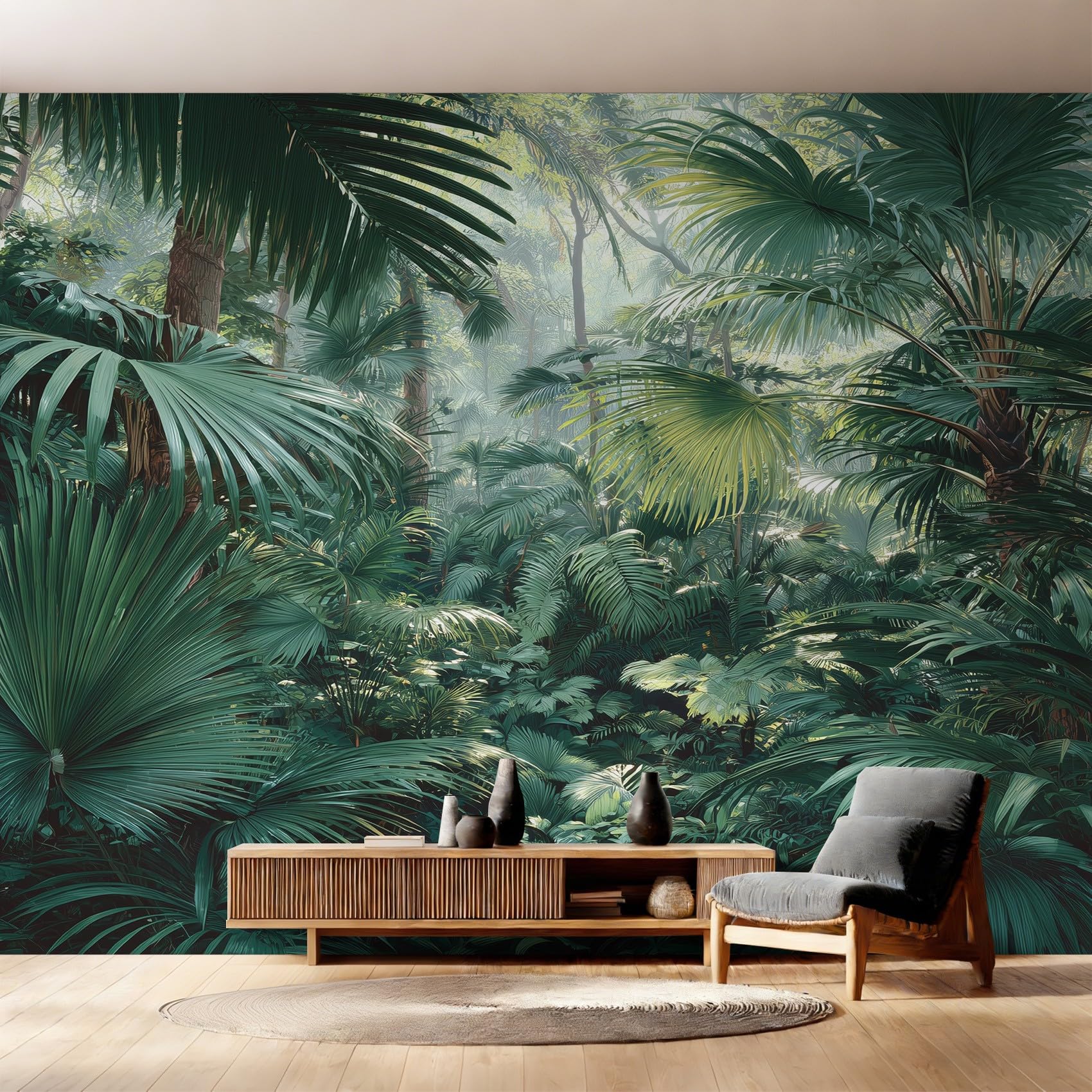 Photo Wallpaper Tropical Rainforest Decorative - Nature Palm Leaves Jungle Wallpaper for Living Room Bedroom, Non-Woven Wall Mural TV Background Decor, 350x256 cm saf-6