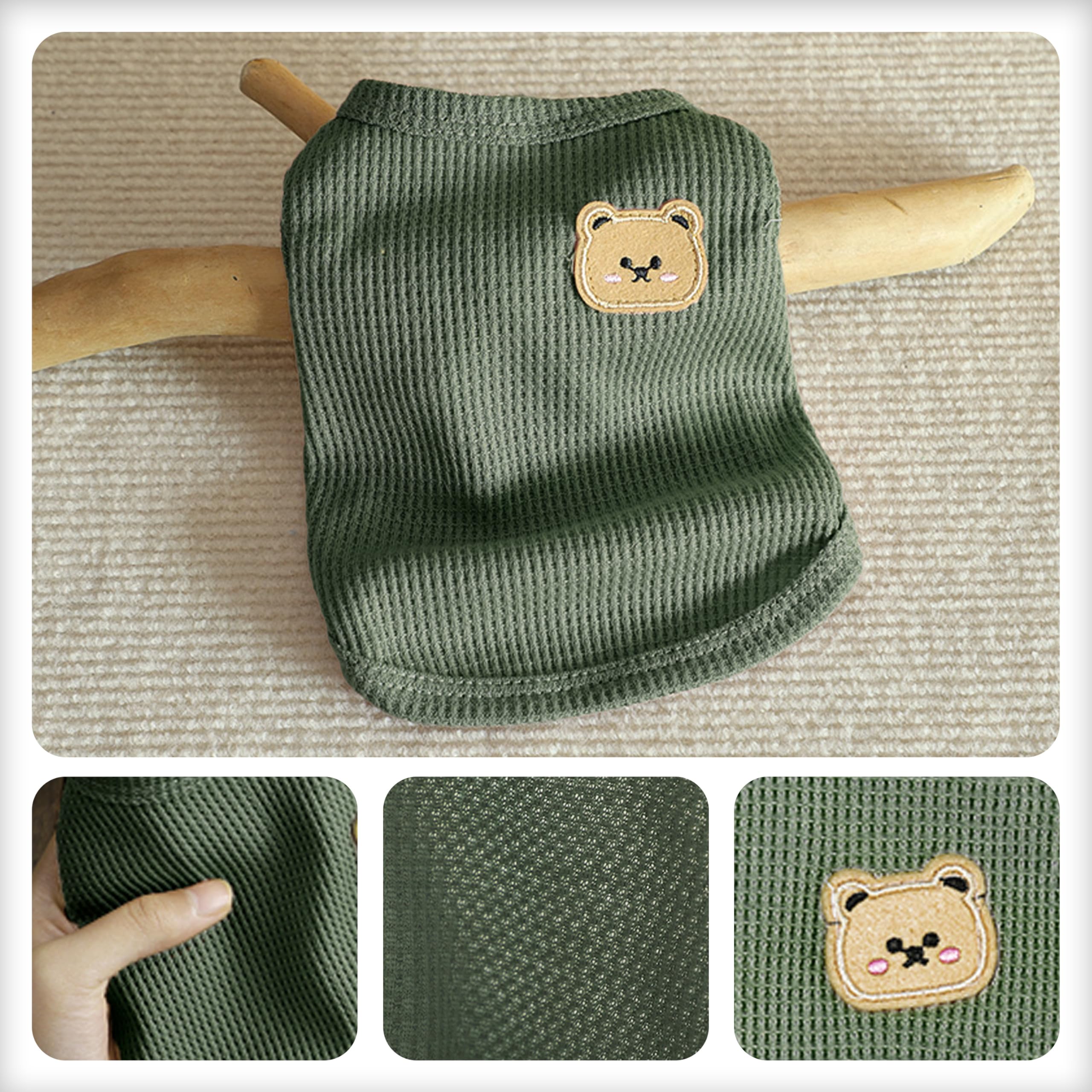 Waffle Knit Cat Shirt & Small Dog Clothes - All-Season Stretchable Pet Shirt for Sphynx Cats & Small Breeds | Breathable Summer/Winter Apparel (Green, Medium)