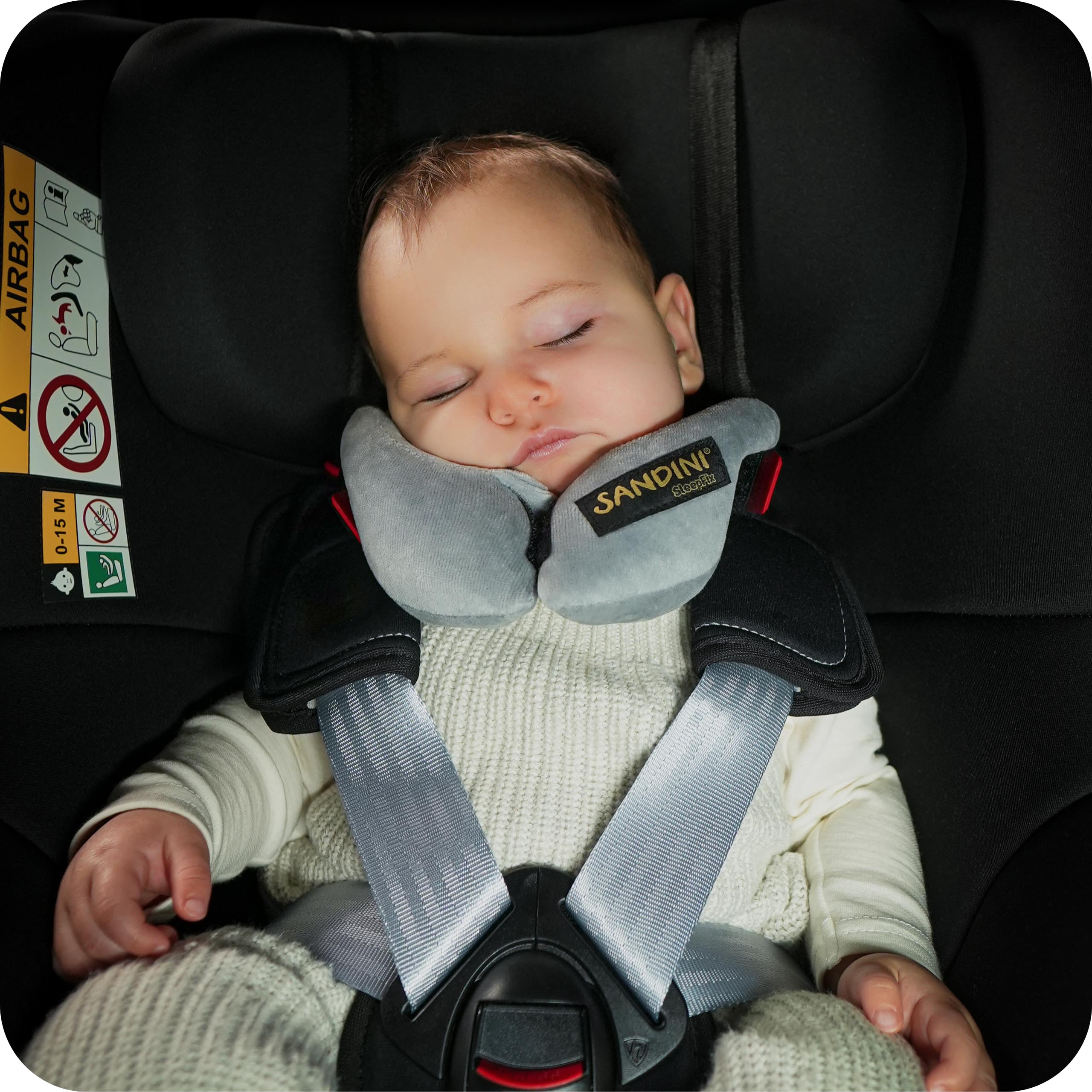 SANDINI SleepFix® Baby – Cuscino cervicale per bambino con funzione di sostegno – Accessorio per seggiolino per bambino – Poggiatesta / Riduttore del sedile / Previene il ciondolamento della testa durante il sonno