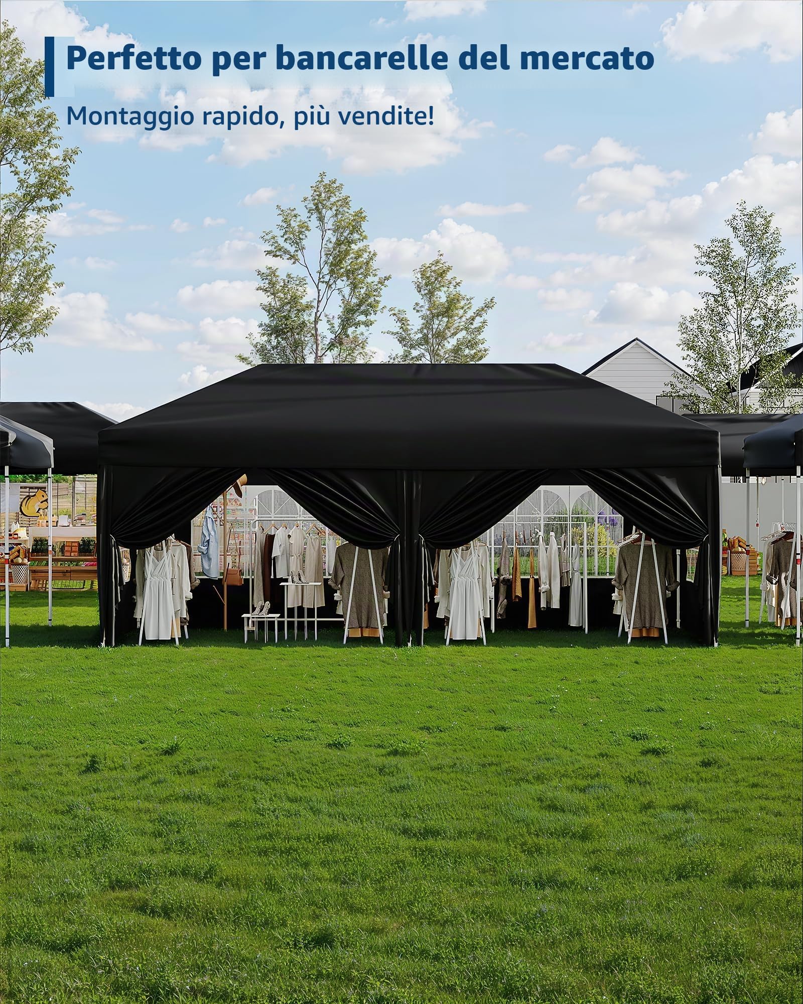 Gazebo Pieghevole 3x6 m da Giardino con 6 Pareti Laterali | Acciaio verniciato, Copertura resistente, 6 pareti laterali, 4 finestre, Giardino, Festa, Campeggio