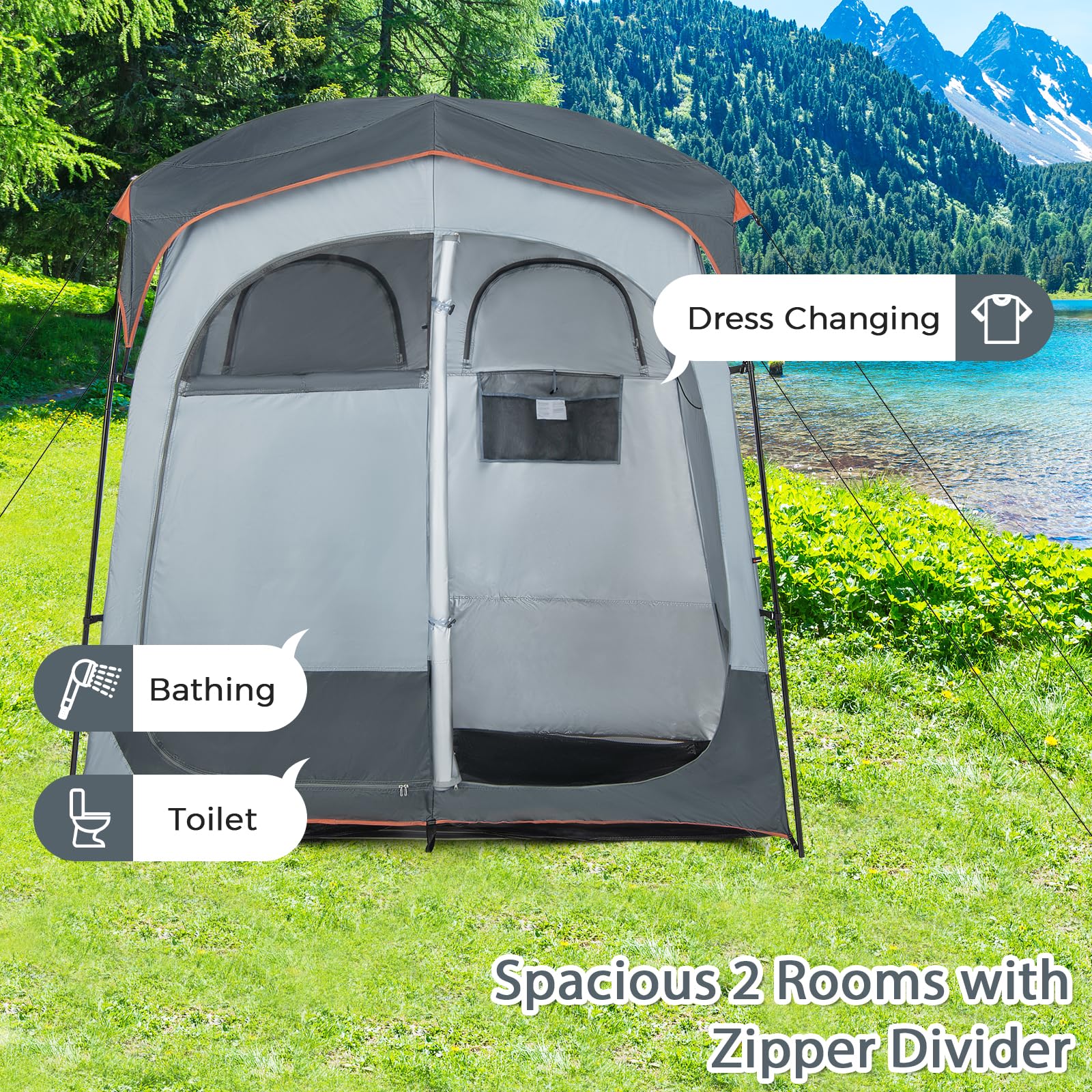 HOMASIS Tenda Doccia Campeggio Doppio, Tenda Bagno per WC con Finestra, Tasca Portaoggetti, Gancio e Borsa da Trasporto, Spogliatoio Portatile per Spiaggia, Escursionism, Pesca