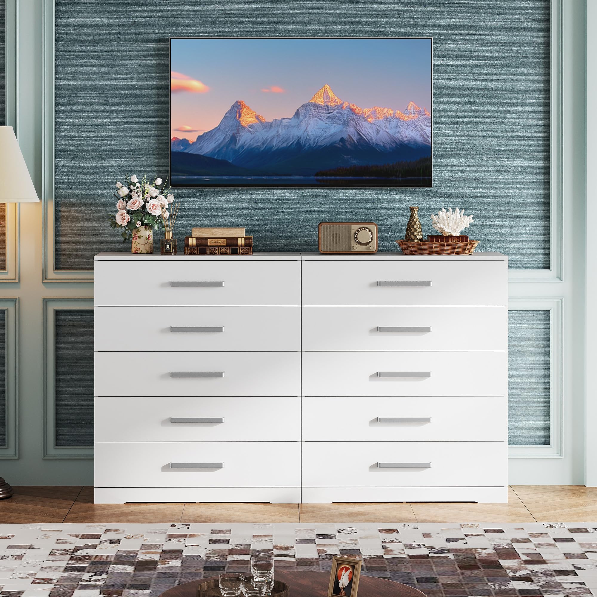 WLIVE Sideboard & Kommode mit 5 Schubladen, Metallgriffen & Metallschienen, Moderner Aufbewahrungsschrank für Schlafzimmer, Kinderzimmer, Schrankraum, Weiß