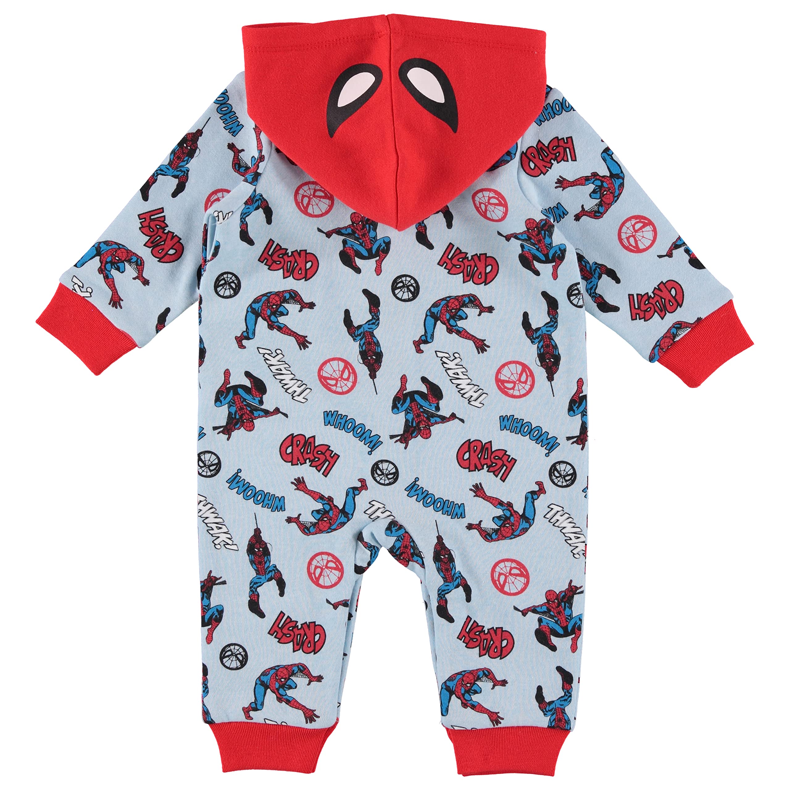Spider-Man Baby Boys Bodysuit One Piece - Long-Sleeve Hooded Fleece Jumpsuit - Newborn Boy Clothes (Blue/Red, 3-6 Months)