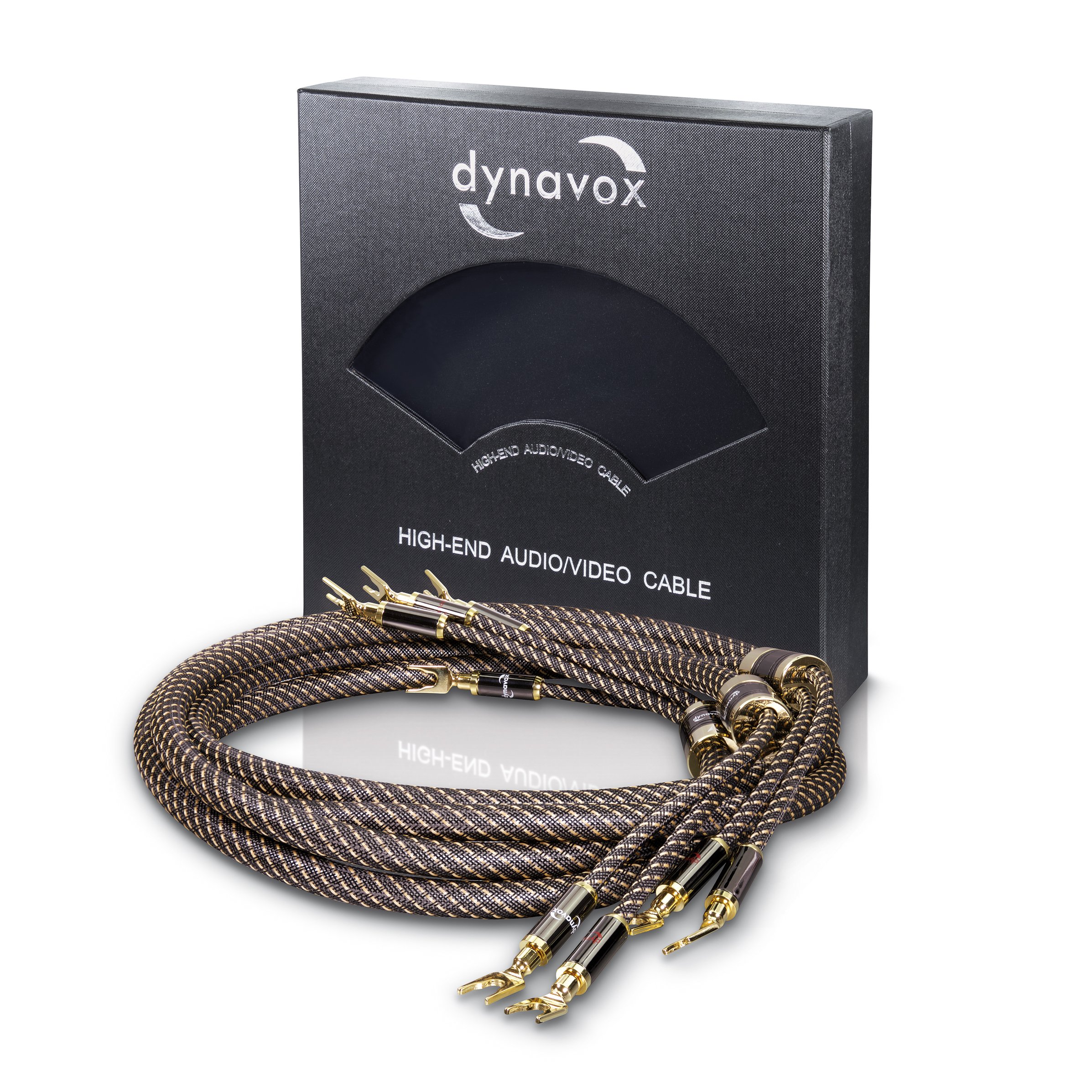 Dynavox Black Line Cable de Altavoz, Par, Cable Premium de Alta Gama Flexible con Conectores de Banana de Alta Calidad, ensamblado, color negro, longitud 2m