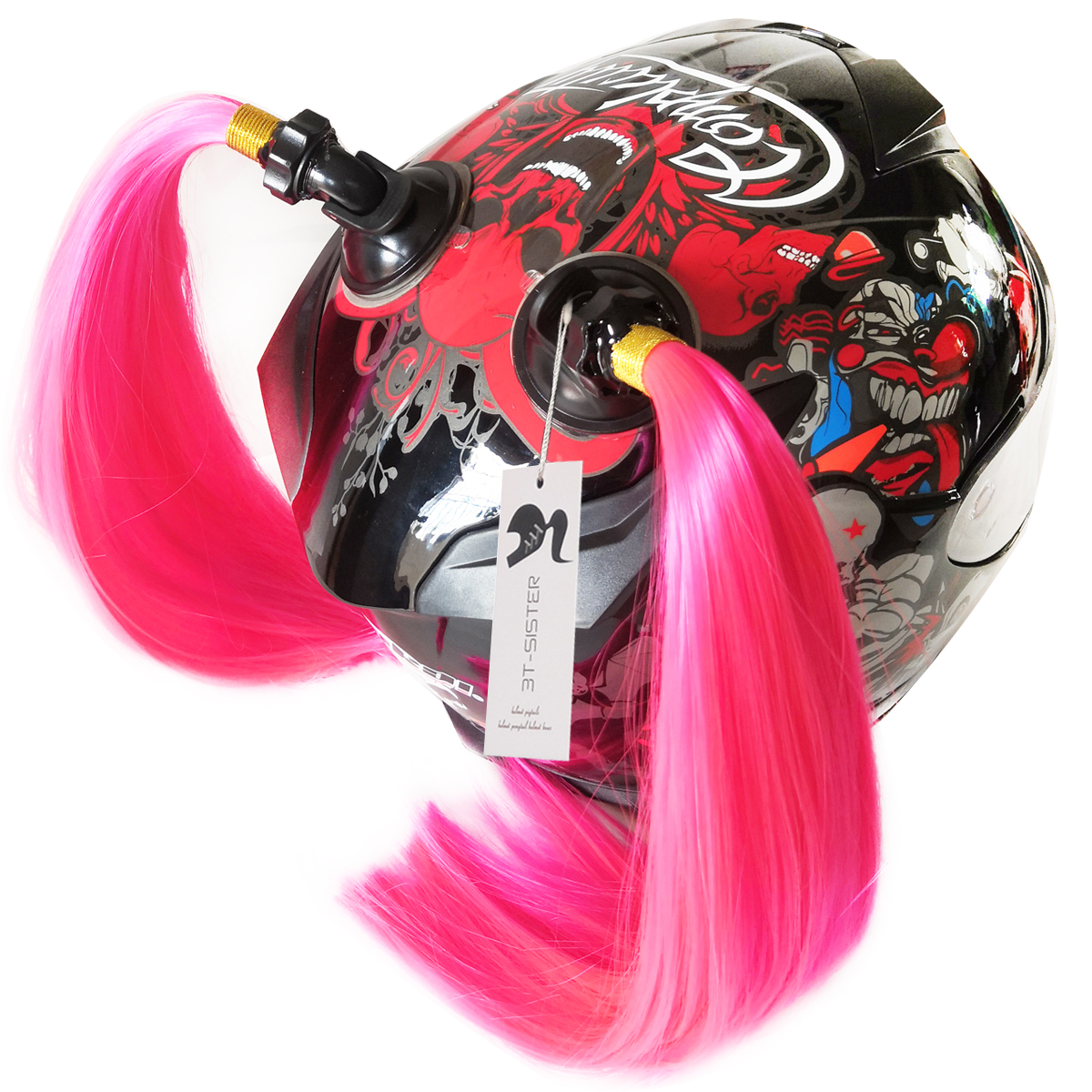 Helmet Pigtails For Motorcycle & Bike Helmets - 24 Inch Braids With Suction Cup & Bow (Champagne)