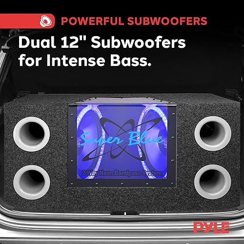 Miniatura 4 de Pyramid 12" 1200W Car Audio Subwoofer - 2 Way Neon Bandpass Speaker System wBlue Lights, DC 12V Input4 Ohm32Hz-1KHz Freq.Res wPlexi-Glass Front