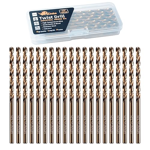 RCINDUS Broca de cobalto de 18 pulgadas, brocas de metal HSS M35 para acero, acero inoxidable, hierro fundido, plástico duro y madera (20 unidades)