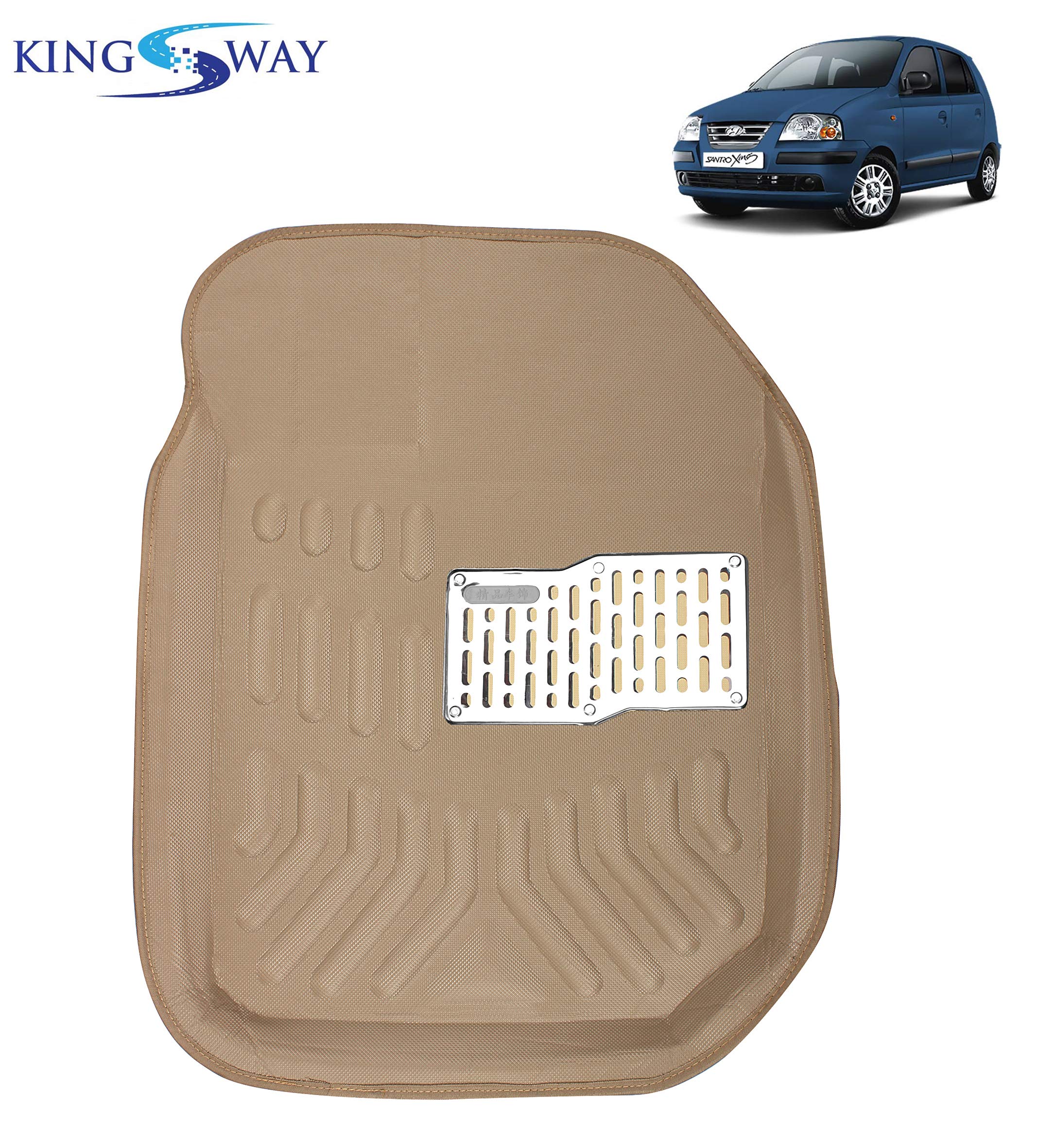 Kingsway Hyundai Suntro Xing Car Mat 4D, Only Compatible with Year 2003 to 2018 All Model, Complete Set of 3 Pcs Car Floor Mats, Premium Car Accessories, Tray Shape PVC 4D Foot Mats, Washable, Beige