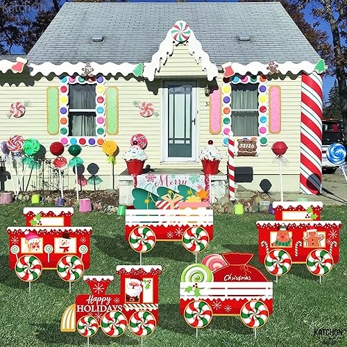 Miniatura 5 de KatchOn, Letreros de Feliz Navidad para patio de tren  Paquete de 5  Letreros de Navidad para patio al aire libre  Estacas de Navidad para