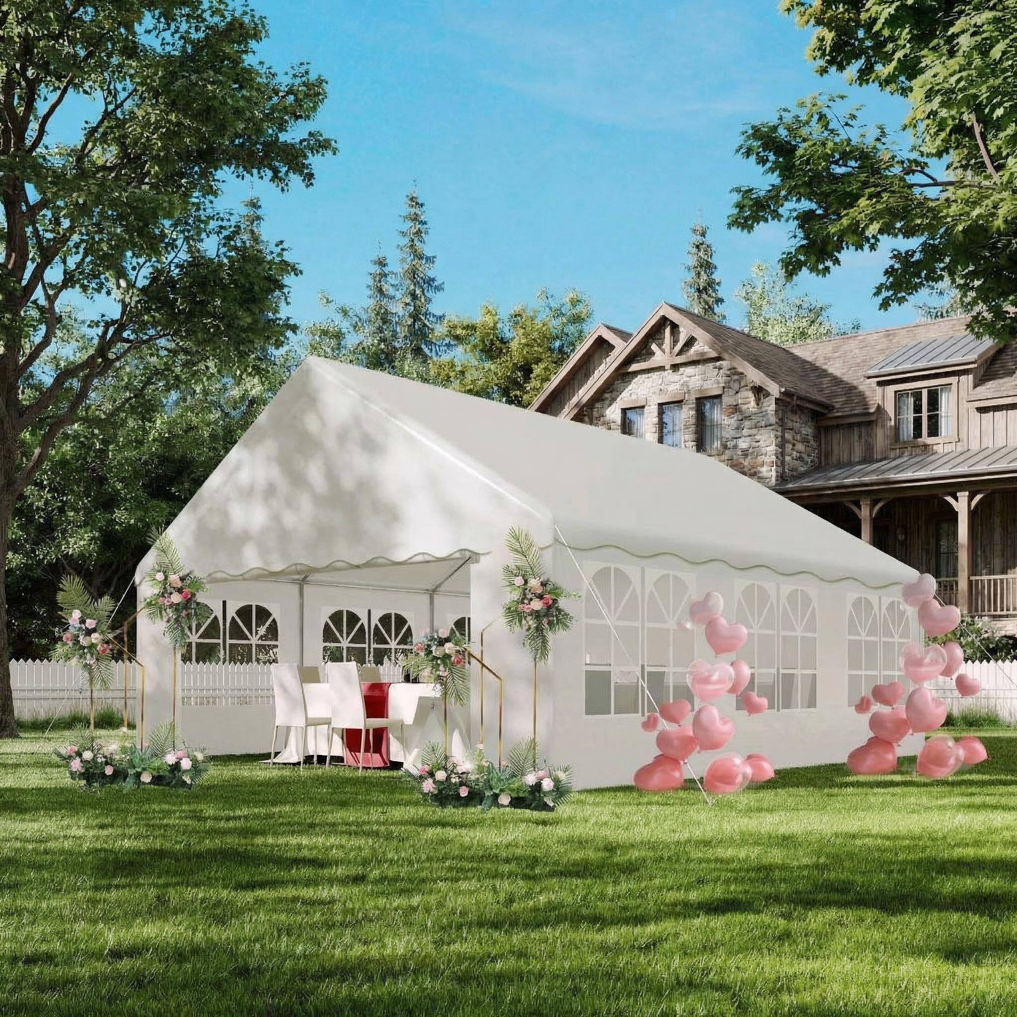 View 1 of ***3 BOXES*** 20x33 ft Heavy Duty Party Tent, Outdoor Wedding Canopy with Removable Sidewalls & Waterproof UV Roof, White Commercial Event Shelter for Backyard, Reception, Festival, Camping