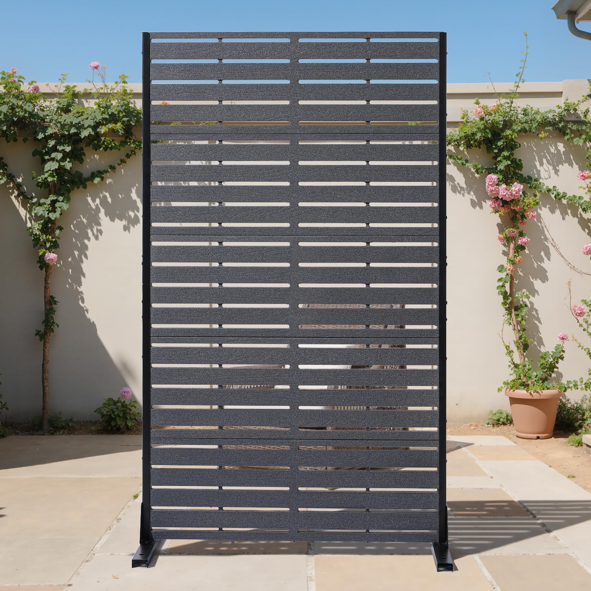 Photo 1 of ***MISSING HARDWARE AND DIRECTIONS*** Diyfire Outdoor Privacy Screen 60" H HDPE Decorative Freestanding Privacy Panel, Sandblasting Louvered Privacy Screens with Stand, Weather-Resistant Panel for Patio, Balcony, Backyard(5 Panels)