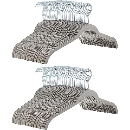 Amazon Basics Space-Saving Slim, Velvet, Non-Slip Shirt Clothes Hangers, Gray/Silver - Pack of 100