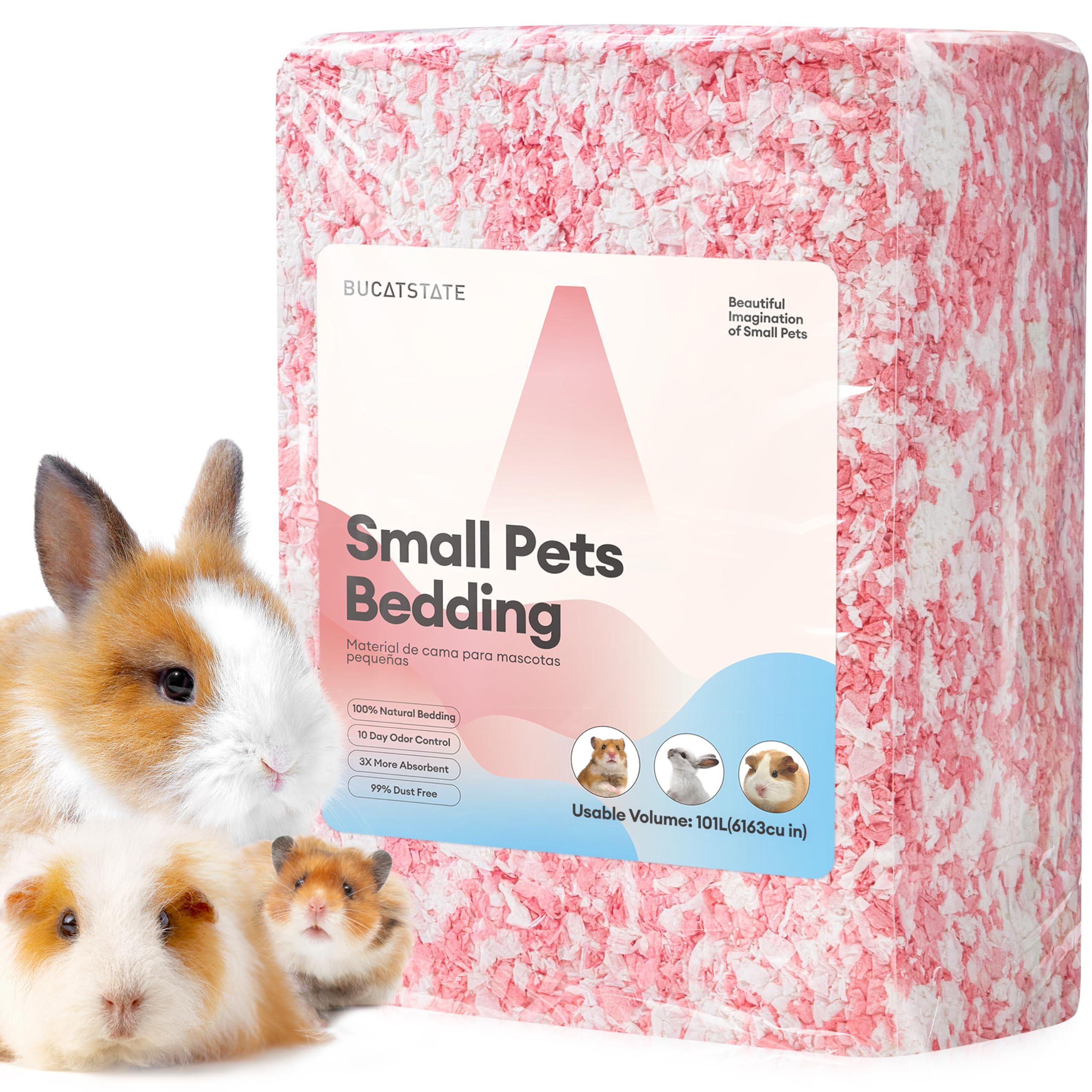 BUCATSTATE Hamster Bedding 101L, 99% Dust-Free Guinea Pig Bedding Odor Control Paper Bedding, Cozy Small Animal Bedding Bulk for Rabbit Rat Syrian Dwarf Hamsters Gerbils (Pink)