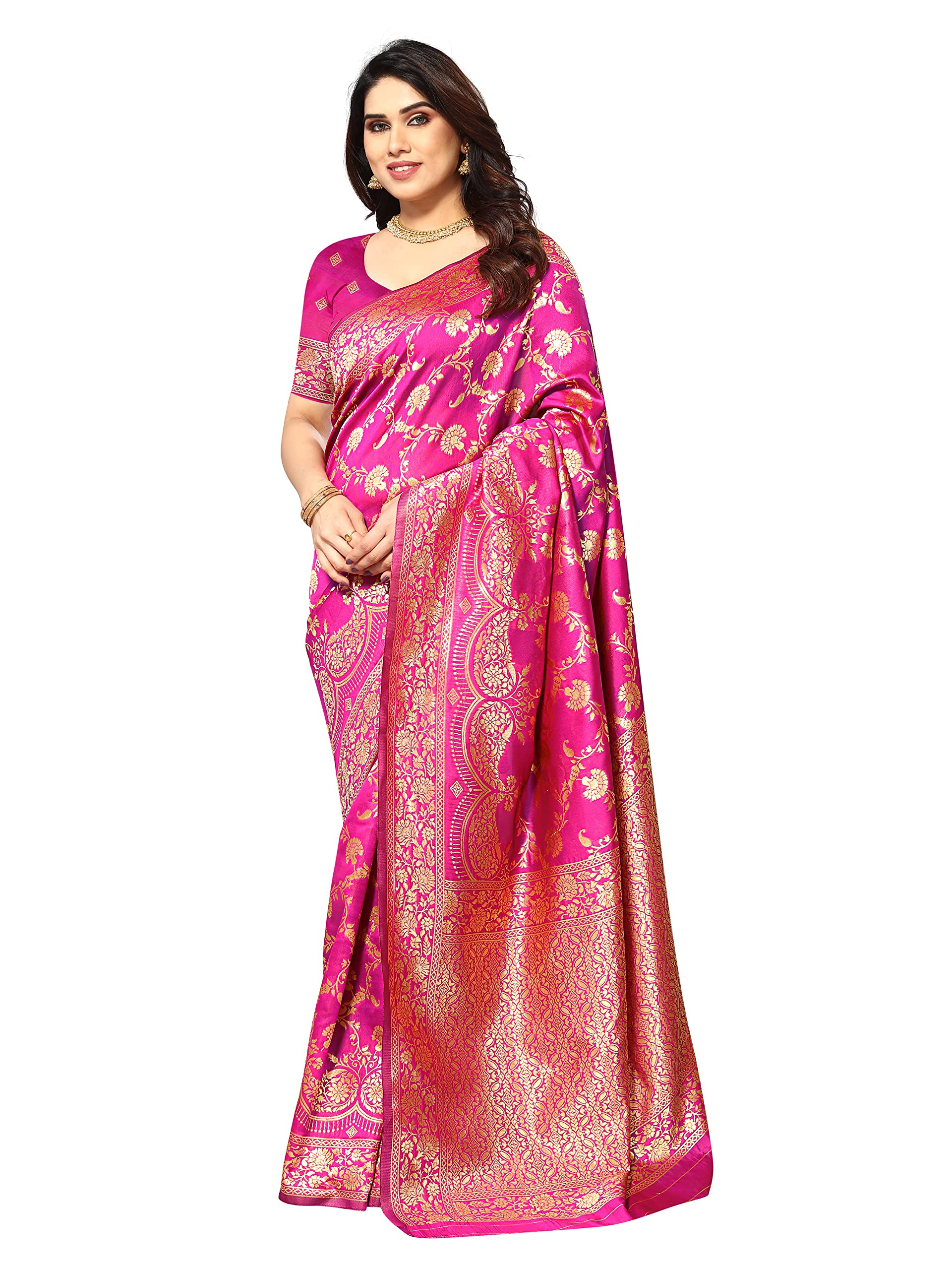 Sidhidata Kanjivaram Banarasi Sari en soie jacquard avec chemisier pour femme (taille unique)