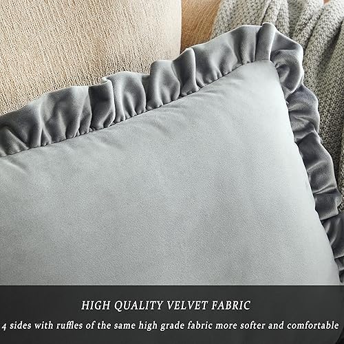 Miniatura 2 de GIGIZAZA Juego de 2 fundas de almohada de lujo color gris de 18 x 18 pulgadas, fundas decorativas de terciopelo con volantes para sofá