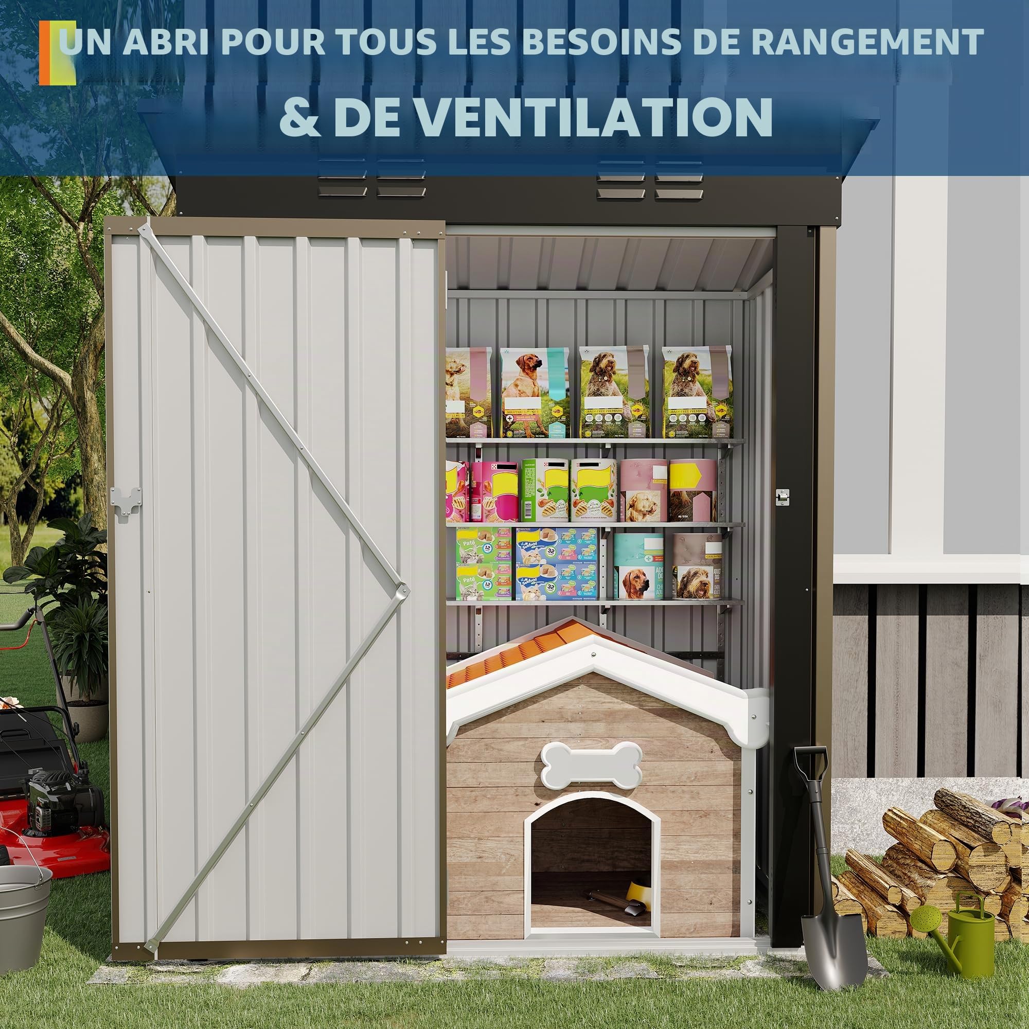 Abri de Jardin en métal 152x90x183 cm (5x3 ft) - Marron