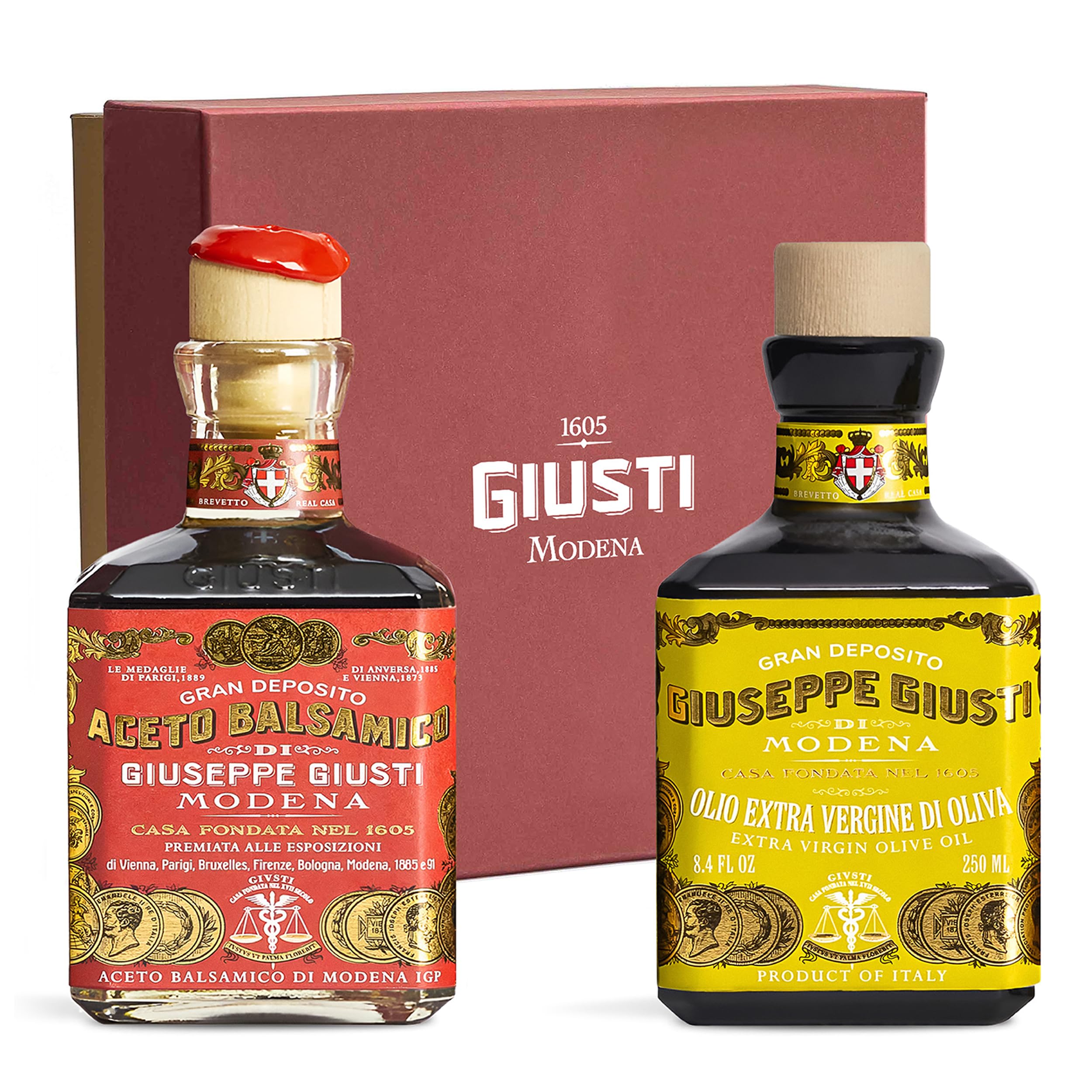 Giuseppe Giusti Balsamic Vinegar and Olive Oil Set Gran Deposito Aceto Balsamico Di Modena PGI and Extra Virgin Olive Oil From Italy Gift Set Cold Pressed Oil and Vinegar Gourmet Cooking Gifts
