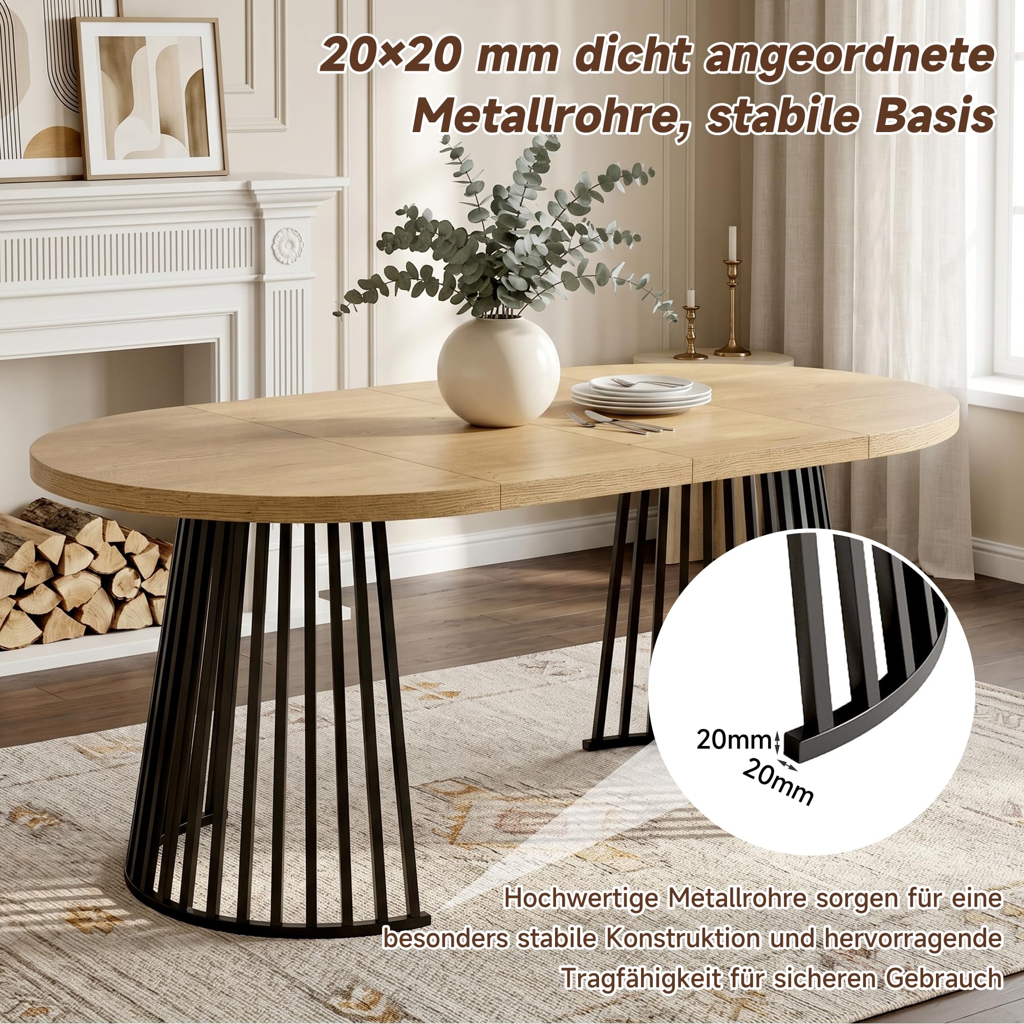 Wiuzo Tavolo da pranzo allungabile 100/138/176 x 100 cm, tavolo da pranzo rotondo per 4-8 persone, design telescopico a due pezzi, piano spesso (colore rovere + nero)