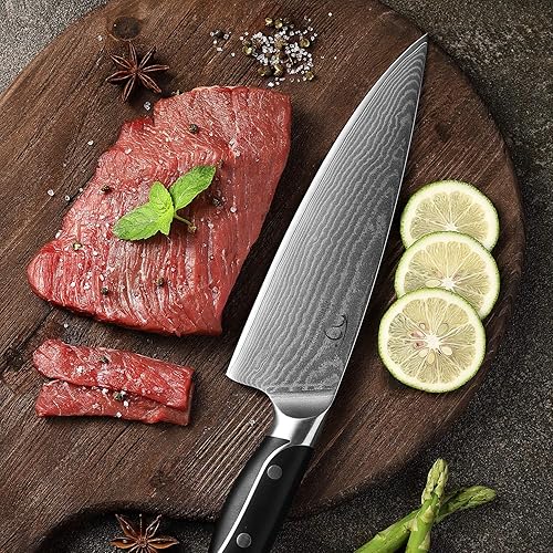 Miniatura 5 de NANFANG BROTHERS Cuchillo de chef de 8 pulgadas, 67 capas VG10 de acero de damasco, mango ergonómico de triple remache ABS antideslizante, color