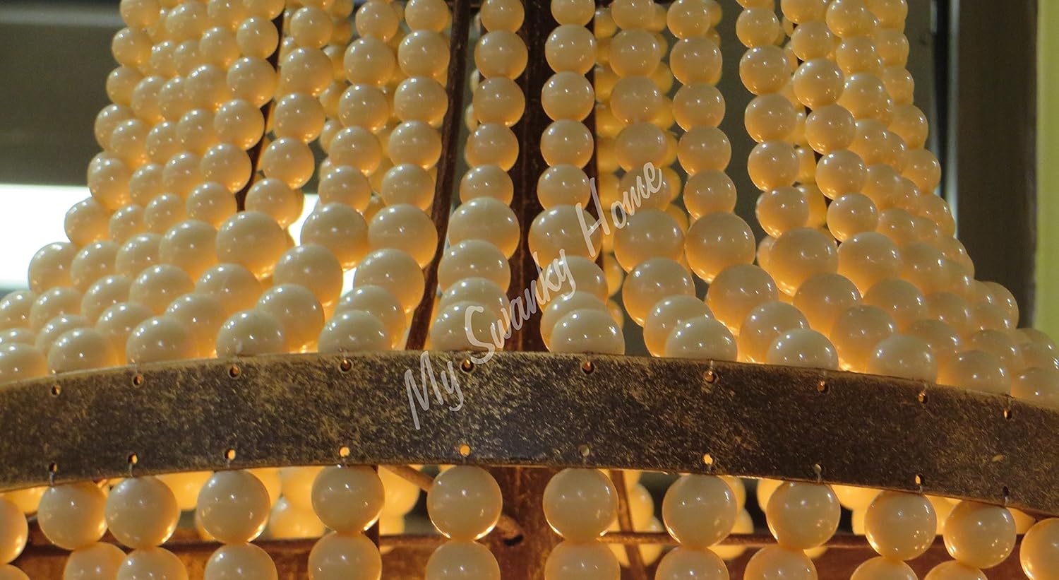 MY SWANKY HOME 18" Romantic Tall Cream Beaded Centerpiece | Pillar Candle Holder Pearl