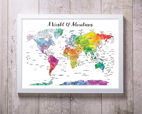 Miniatura 4 de 24x18" Large Scratch-Off World Map - Personalized Travel Adventure Tracker - Golden Scratch Surface, Watercolor Design - Made in USA