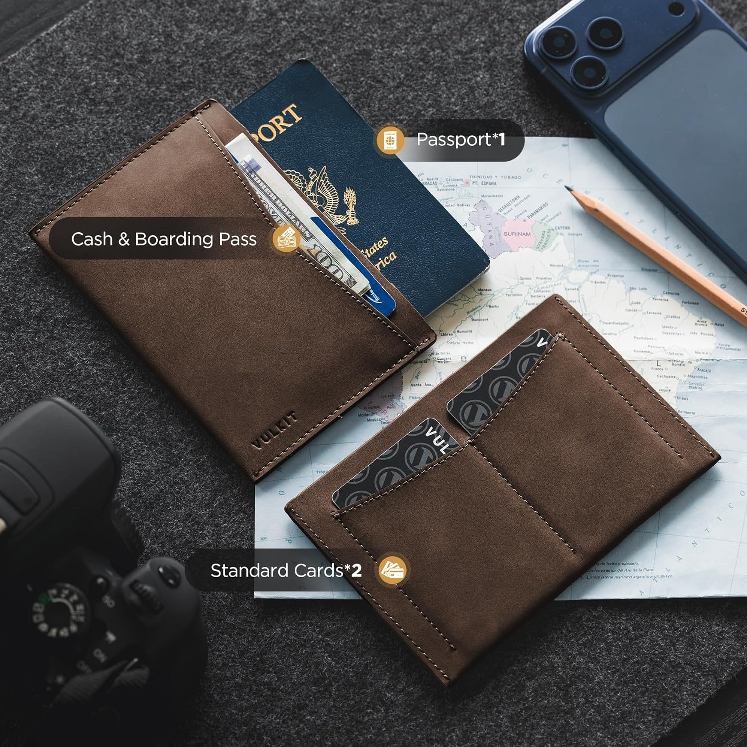 VULKIT Passport Cover Ultra Slim Design Leather Passport Sleeve RFID Blocking with 2 Card Slots, Anti-Theft Travel Essentials - Image 3