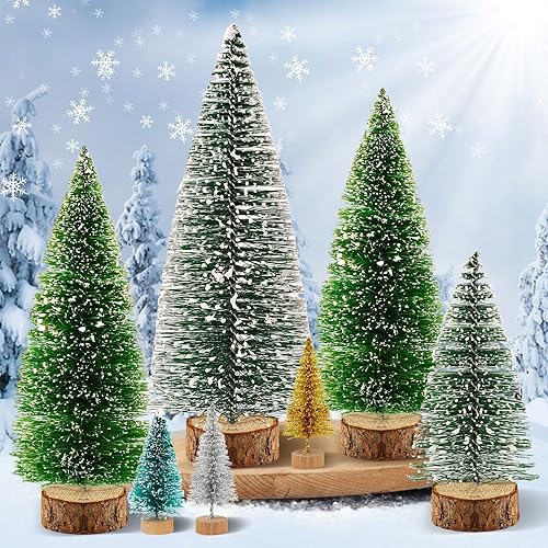 Miniatura 6 de 40 piezas de mini árbol de Navidad, árbol de pino pequeño de BOARDFEB con bases de madera para Navidad, botella de árbol de Navidad artificial,