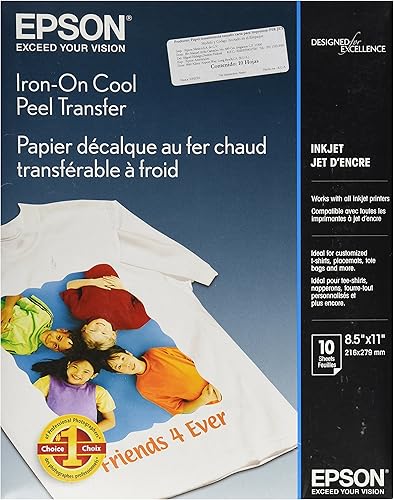 Epson Transferencia de pelado frío termoadhesivo (8.5 x 11 pulgadas, 10 hojas) (S041153), blanco