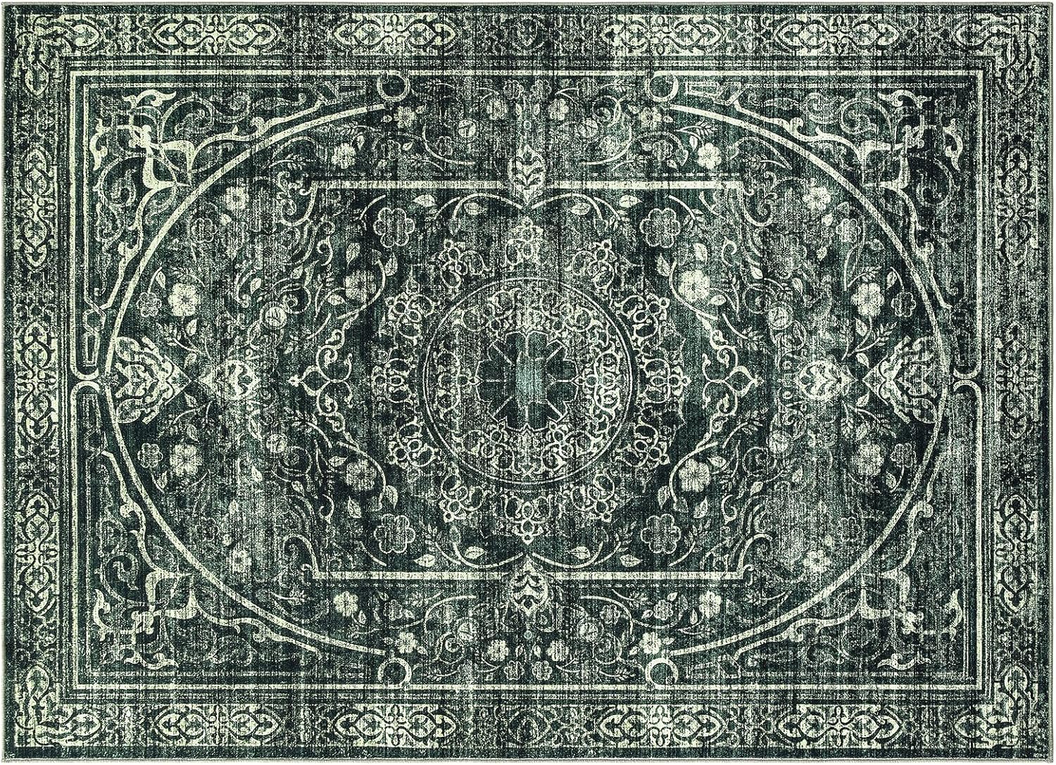 Asrug Vintage Small Area Rug 2x3 - Entryway Washable Rug Non-Slip, Machine Indoor Rugs 2'x3', Easy Clean Soft Low Pile Indoor Floor Decor for Kitchen Office Bathroom, Green