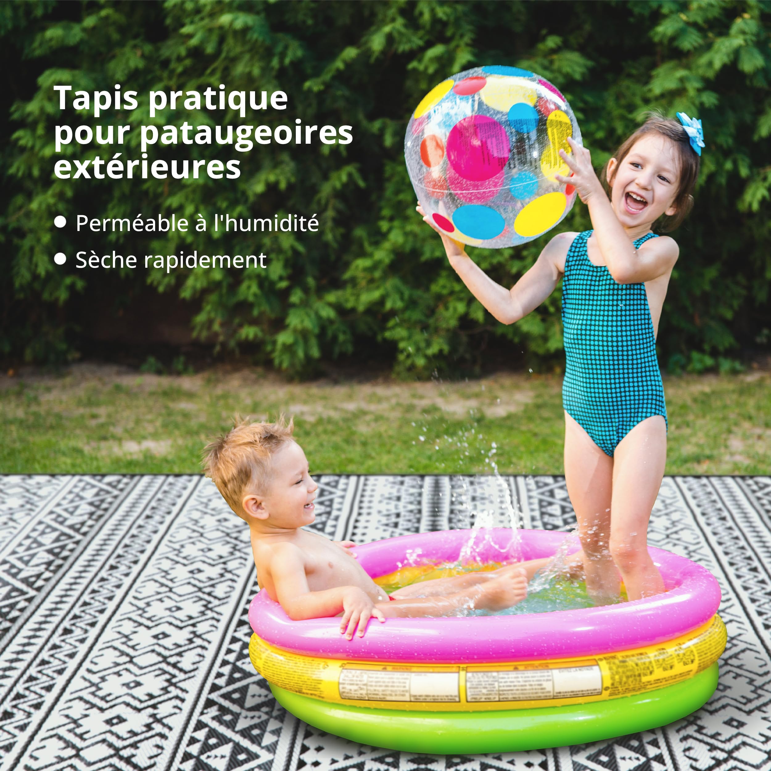 EVOCAMP Tapis d'extérieur 200x300 cm, résistant à la Pluie, imperméable, léger 2,3 kg, Couverture de Camping et Pique-Nique, Tapis en Plastique pour terrasse et Balcon, Fibres de polypropylène