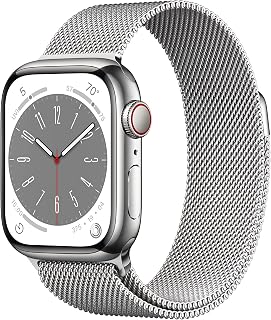 Apple Watch Series 8 (GPS + Cellular 41mm) Smart watch - Silver Stainless Steel Case with Silver Milanese Loop. Fitness Tracker, Blood Oxygen & ECG Apps, Water Resistant