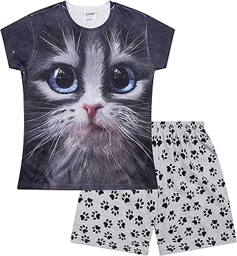 Pyjama Court Pour Fille Motif Pattes De Chat Marron