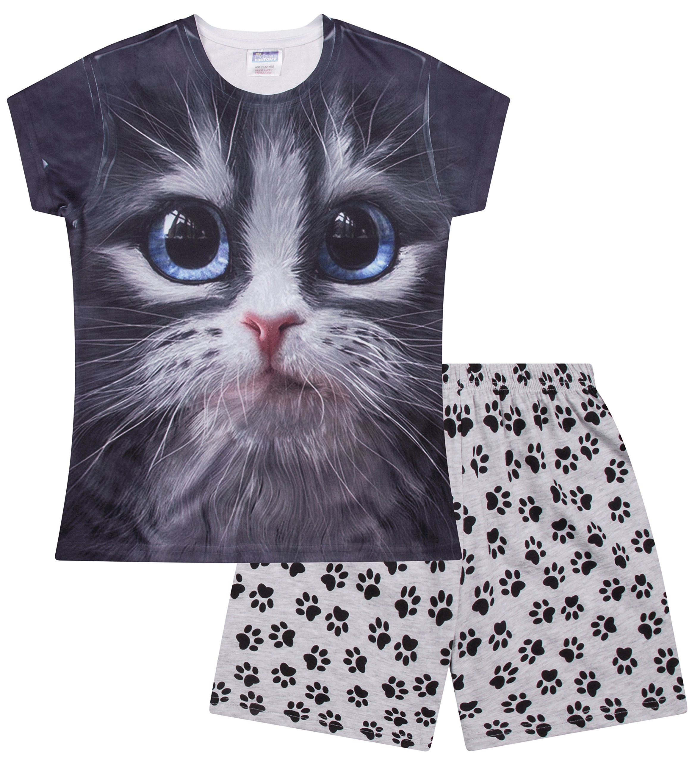 Pijama corto de ojos azules para niñas con estampado de pata