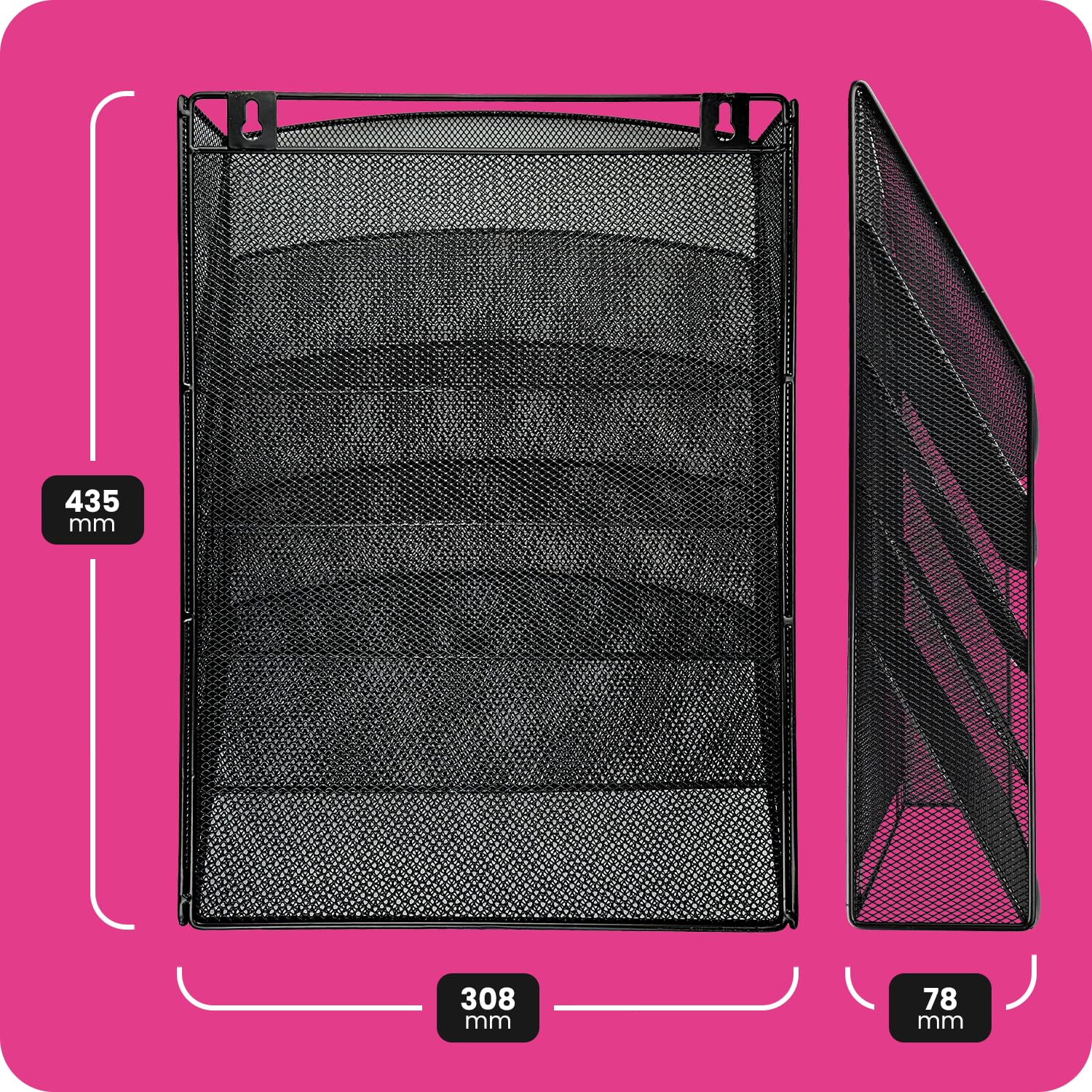 Netuno 1 Stück Dokumenten-Halter Wand Metall Schwarz 43,5 x 7,8 x 30,8 cm Dokumentenbehälter a4 Papier Dokumentenablage Wand Netz-Wandordner Hänge-Organizer Metall für Büro Schule Zuhause