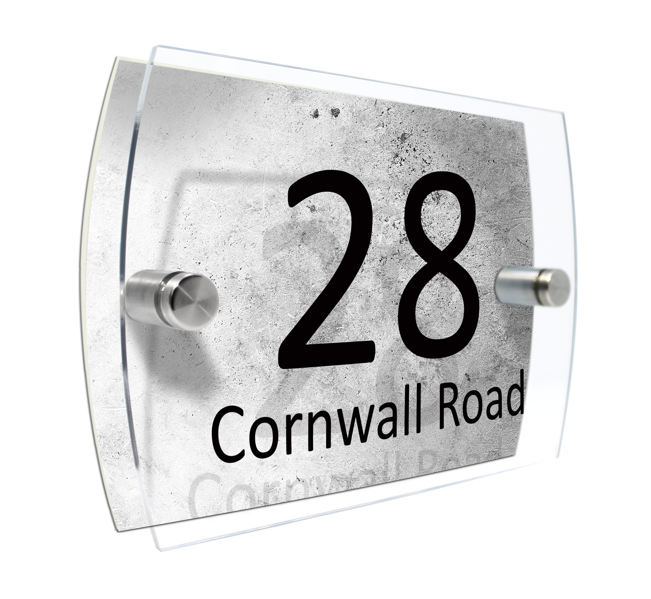 Personalised House Number Sign Printed Plaque Garden Glass Effect Acrylic Sign Door Plate Marble Wall Display 2 Part Branded Acrylic (Grunge metal texture)